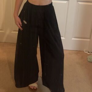 Stylish Black womens S mall Wide-Leg Trousers